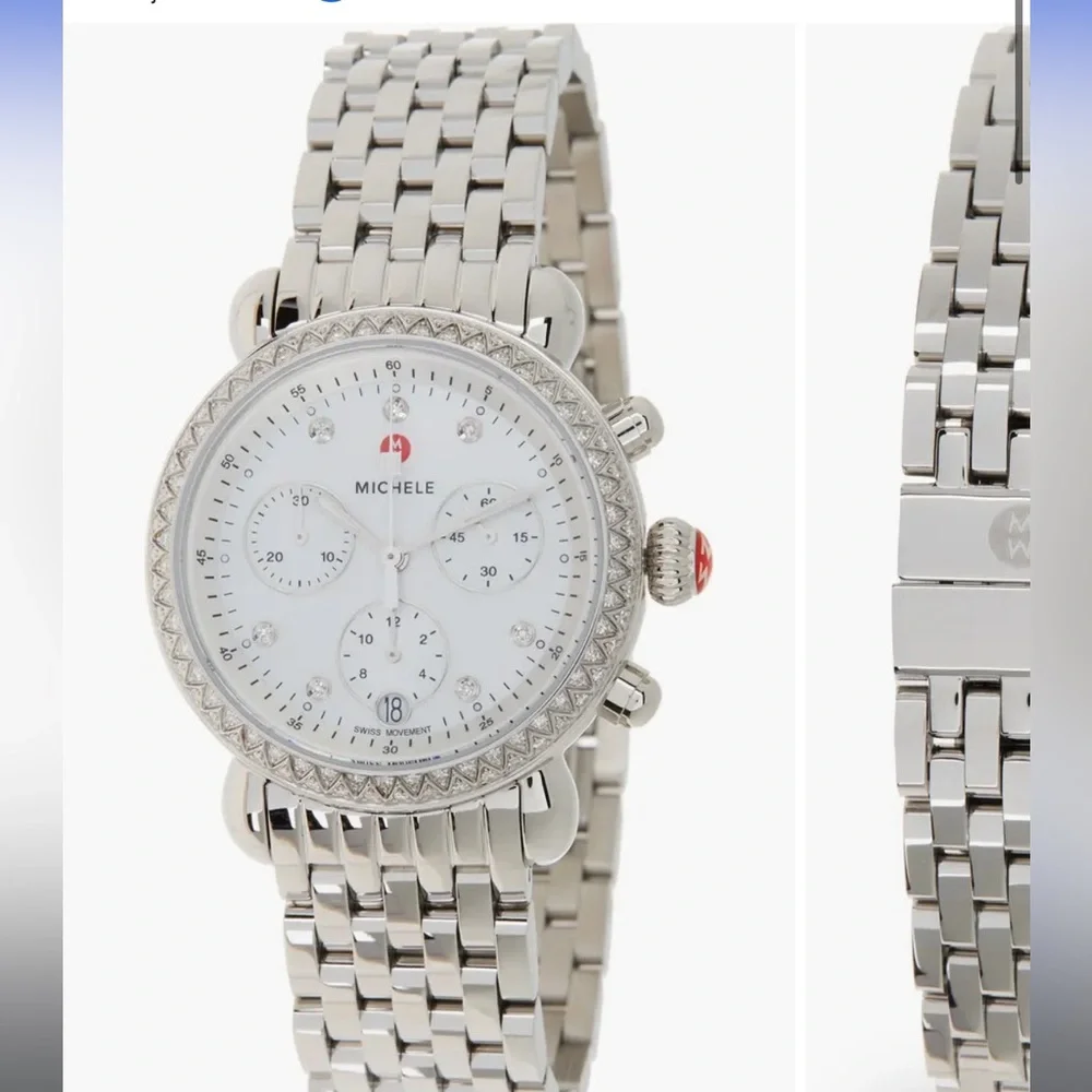 Michele Stainless Steel Diamond Watch - Picture 1 of 8